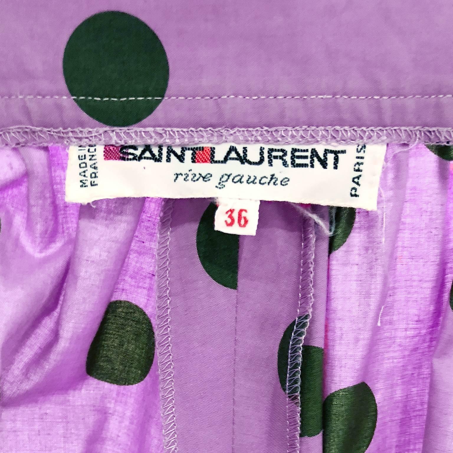 1986 YSL Yves Saint Laurent Purple Polka Dot Midi Skirt In Excellent Condition In Toronto, Ontario