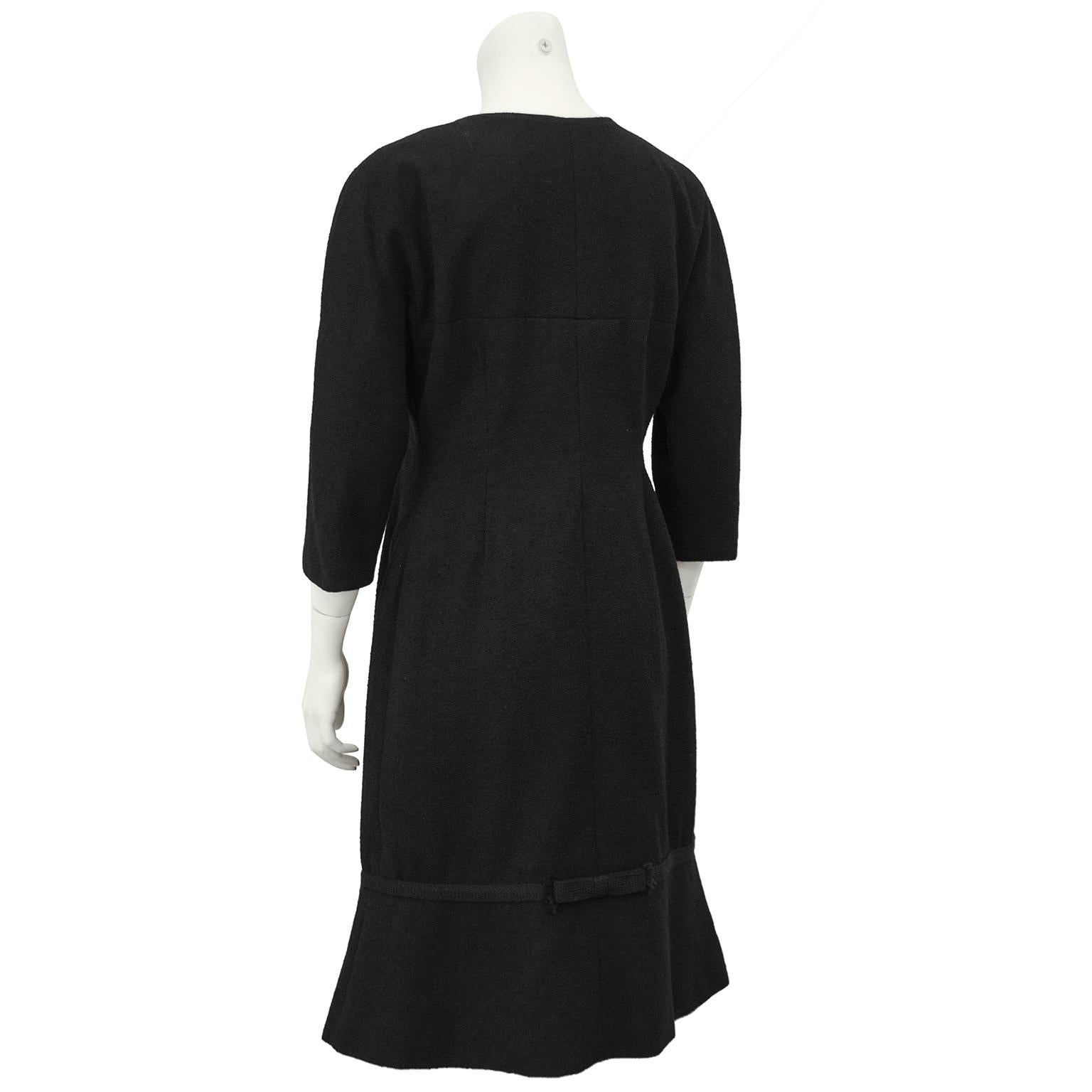 Noir Hattie Carnegie - Robe de jour à manches longues en bouclette noire, années 1950 en vente