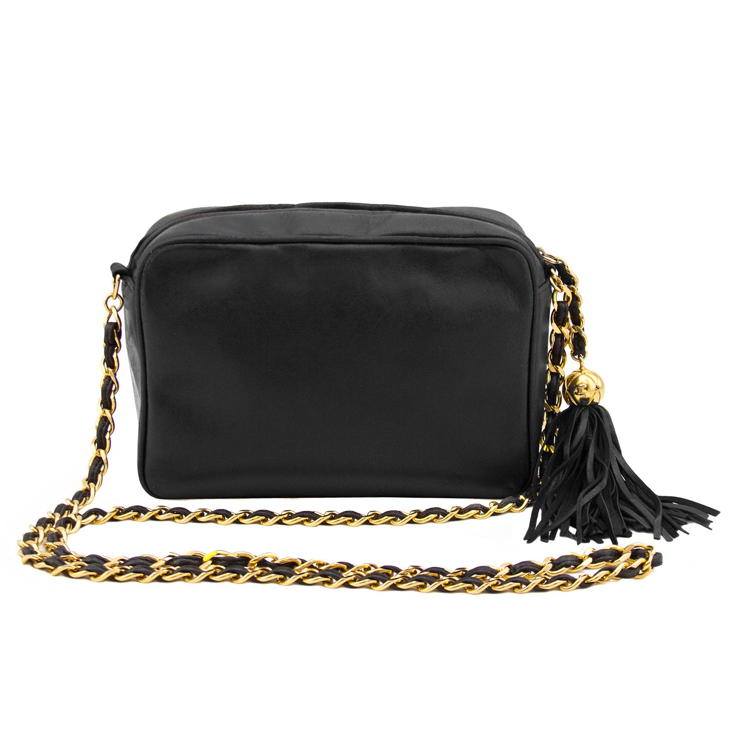 chanel black camera bag