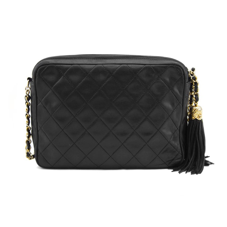 Chanel Black Quilted Lambskin Leather Diagonal Pocket Camera Bag at 1stDibs