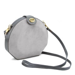 Gucci Grey Suede and Leather Clamshell Bag with Removable Strap