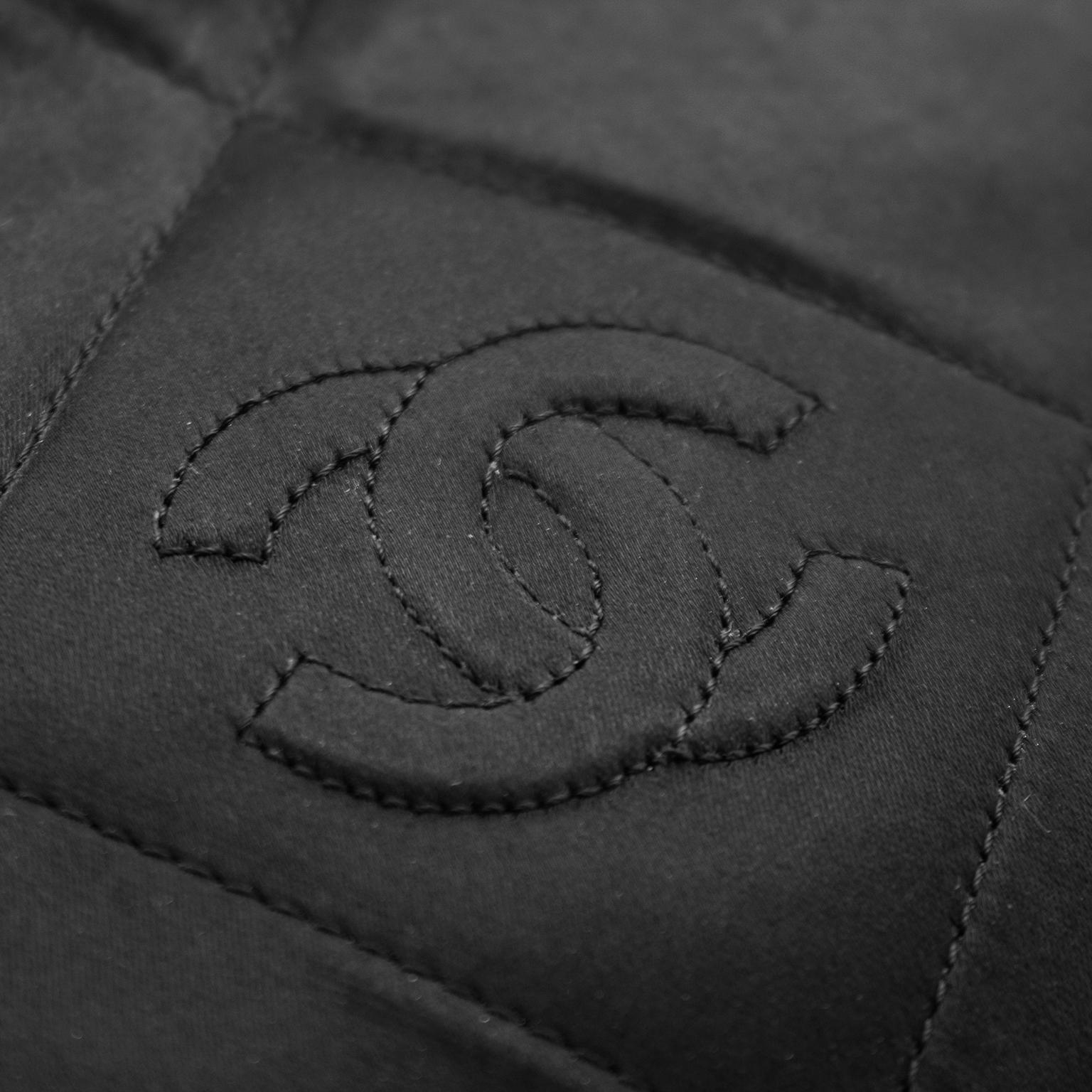 Women's Chanel Black Leather Frame Silk Shoulder Bag