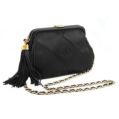 Chanel Black Leather Frame Silk Shoulder Bag