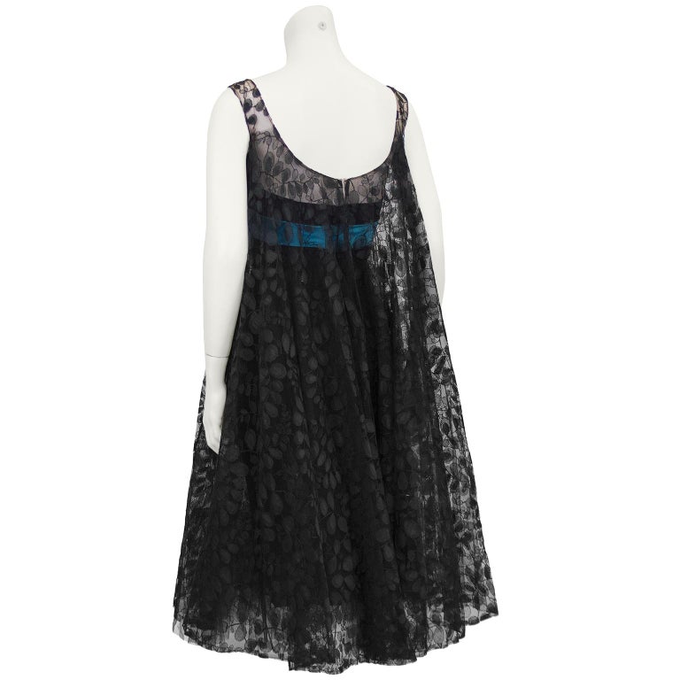 1950's Saks Fifth Avenue Black Lace Cocktail Dress with Turquoise ...