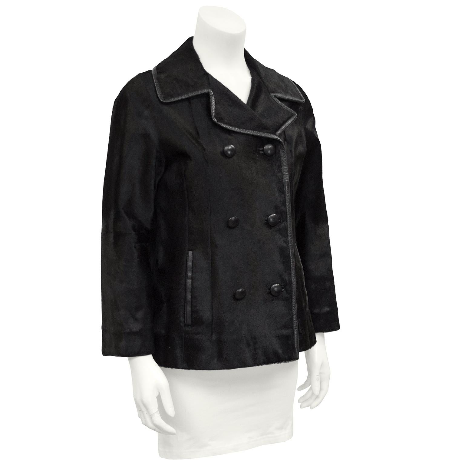 1960's Teal Traina Black Pony Hair Dress and Jacket Set For Sale 1