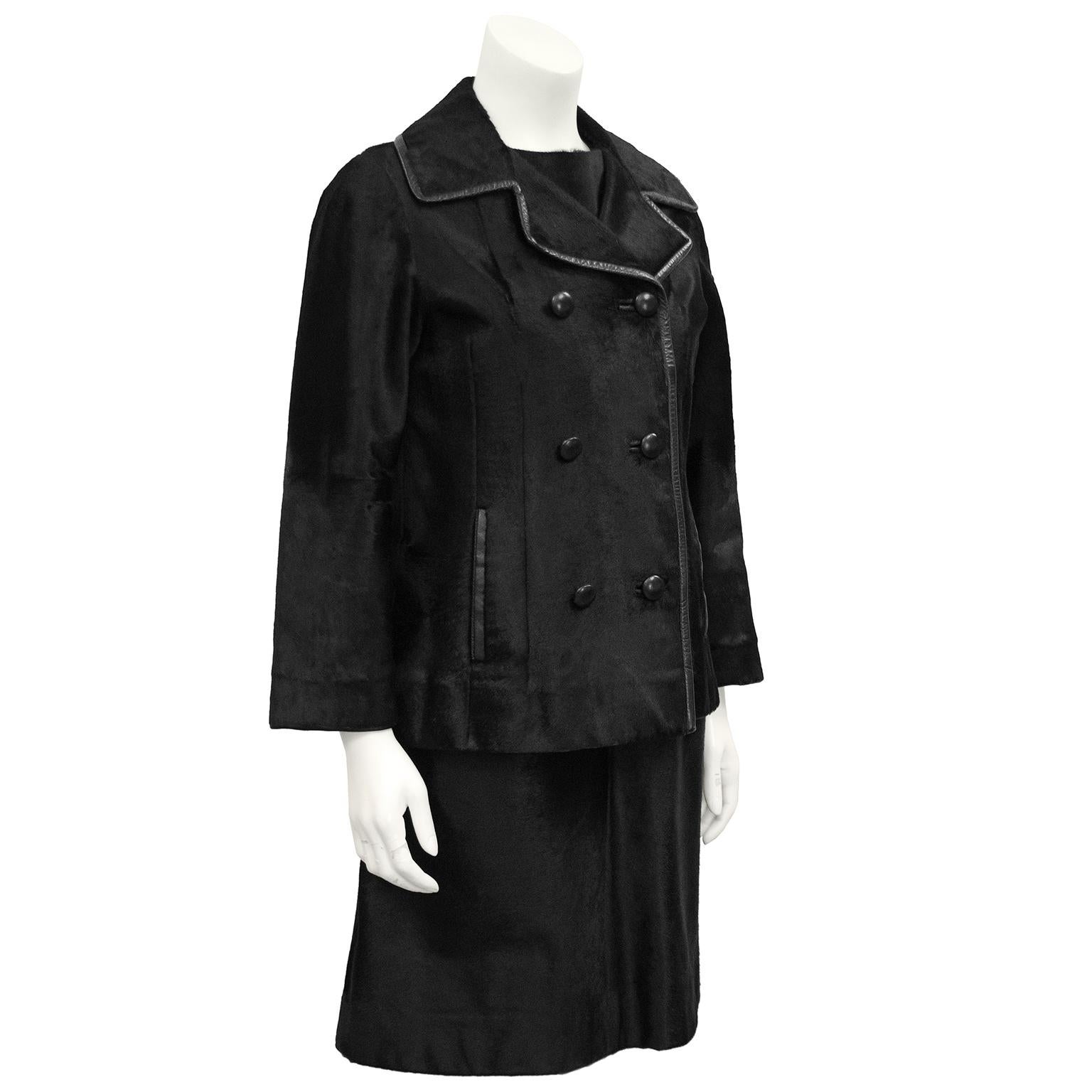 1960's Teal Traina Black Pony Hair Dress and Jacket Set In Excellent Condition For Sale In Toronto, Ontario