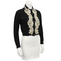 1950s Dalton Black Cashmere Sweater with Lace and Pearl Applique