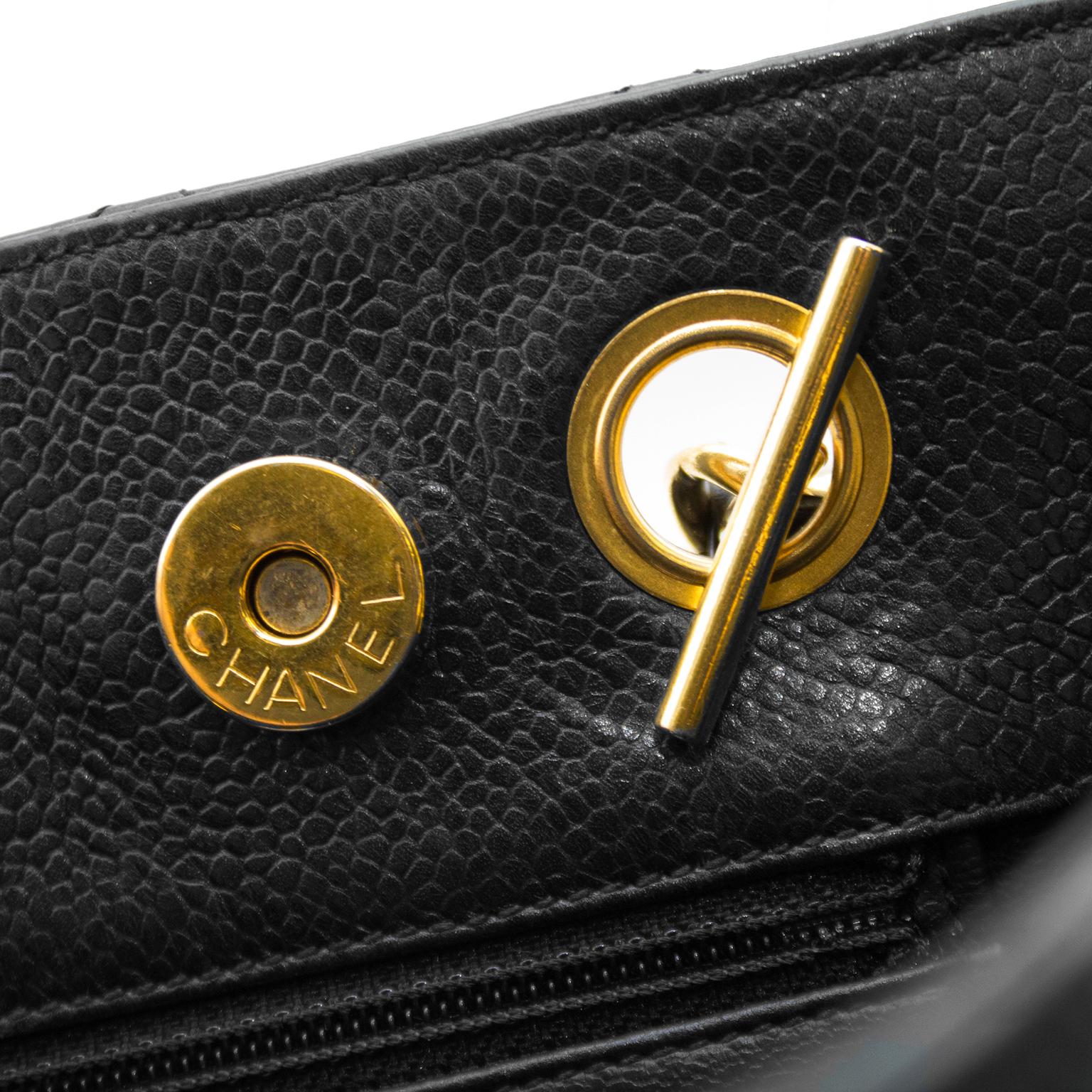 Chanel Black Caviar Leather Shoulder Bag, 1990  2