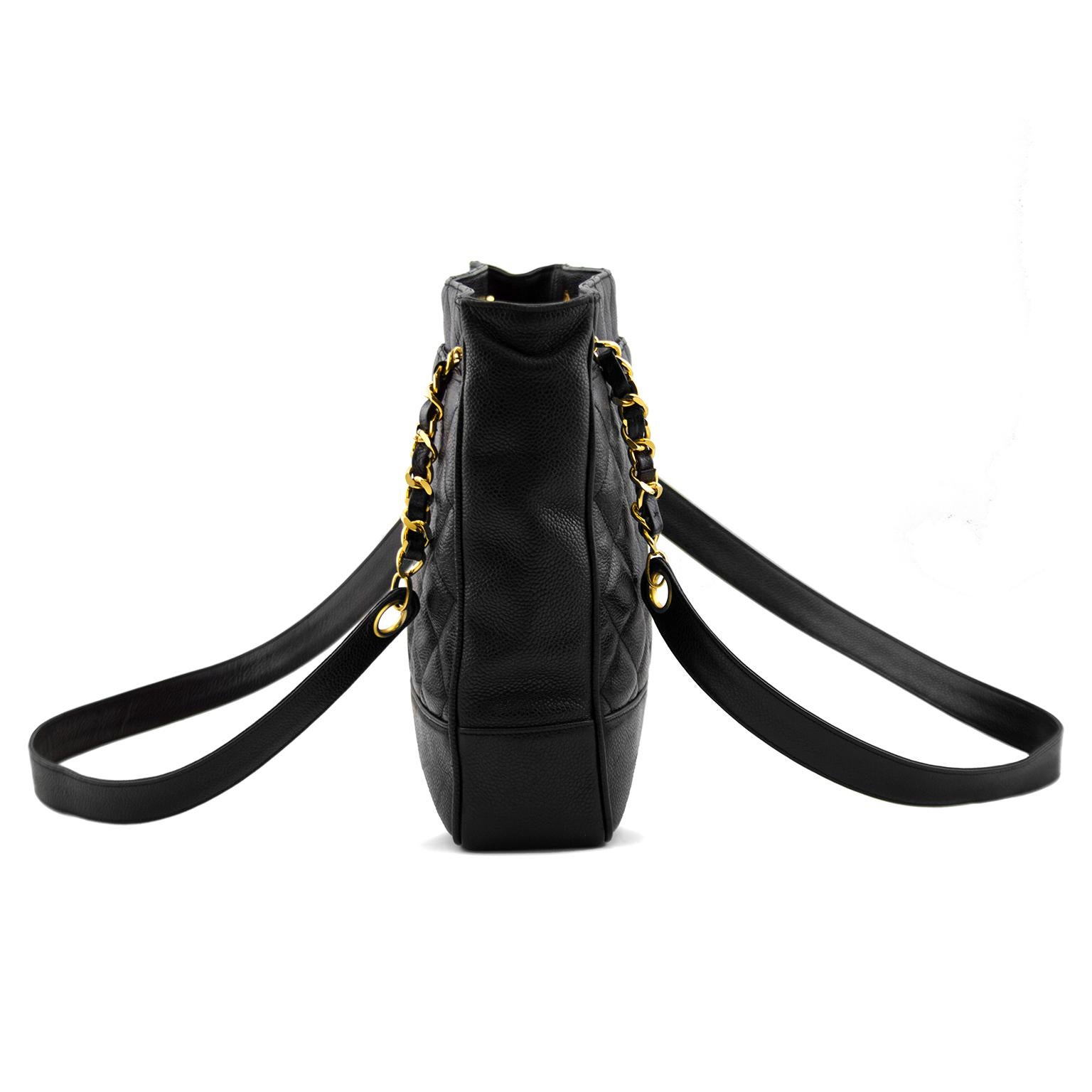 Women's or Men's Chanel Black Caviar Leather Shoulder Bag, 1990 