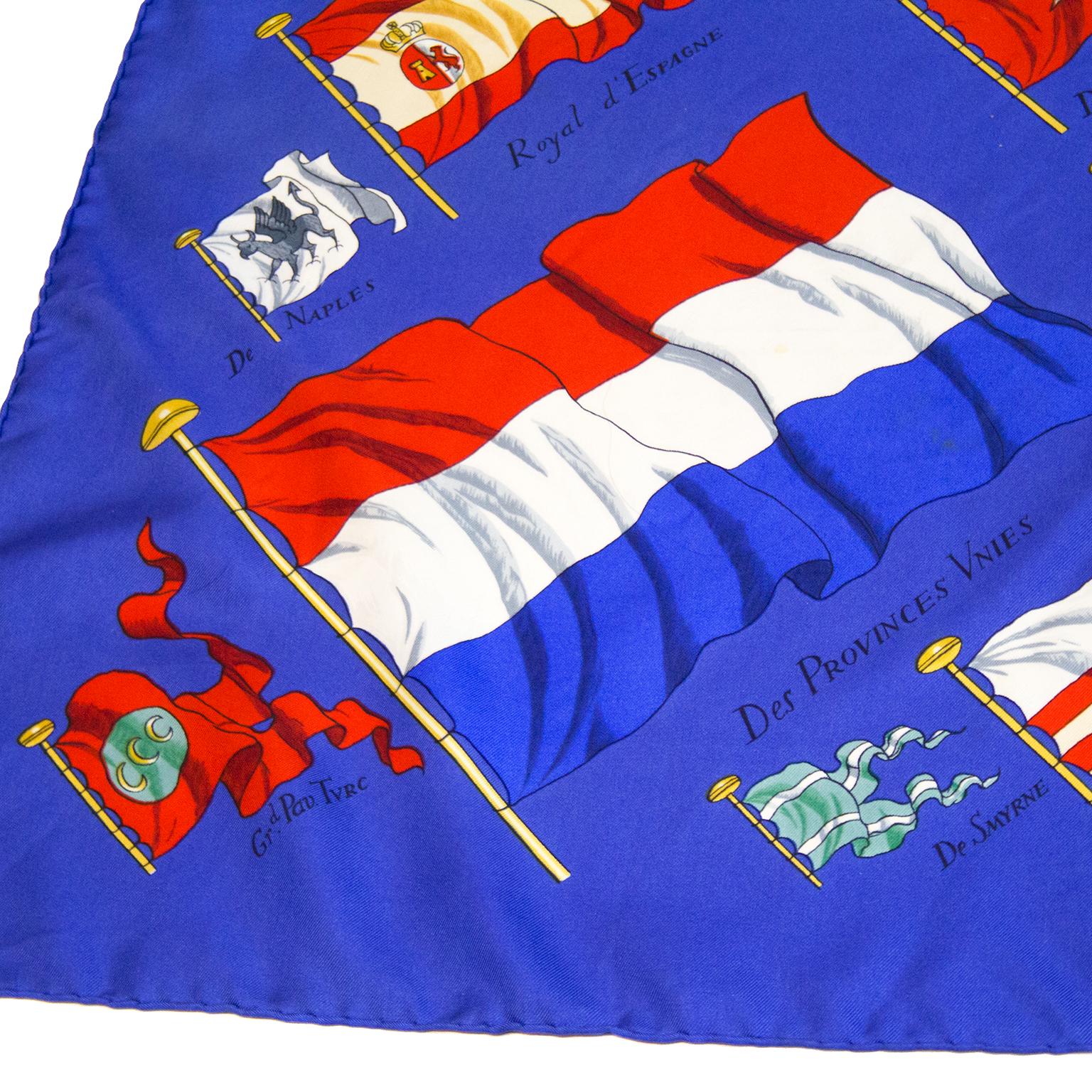Hermès by Philippe LeDoux Pavois Blue 90cm Silk Scarf, 1964  In Excellent Condition In Toronto, Ontario