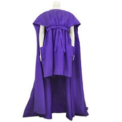 Late 1950s Capucci Haute Couture Purple Silk Cocktail Dress with Dramatic Cape