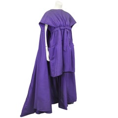Late 1950s Capucci Haute Couture Purple Silk Cocktail Dress with Dramatic Cape