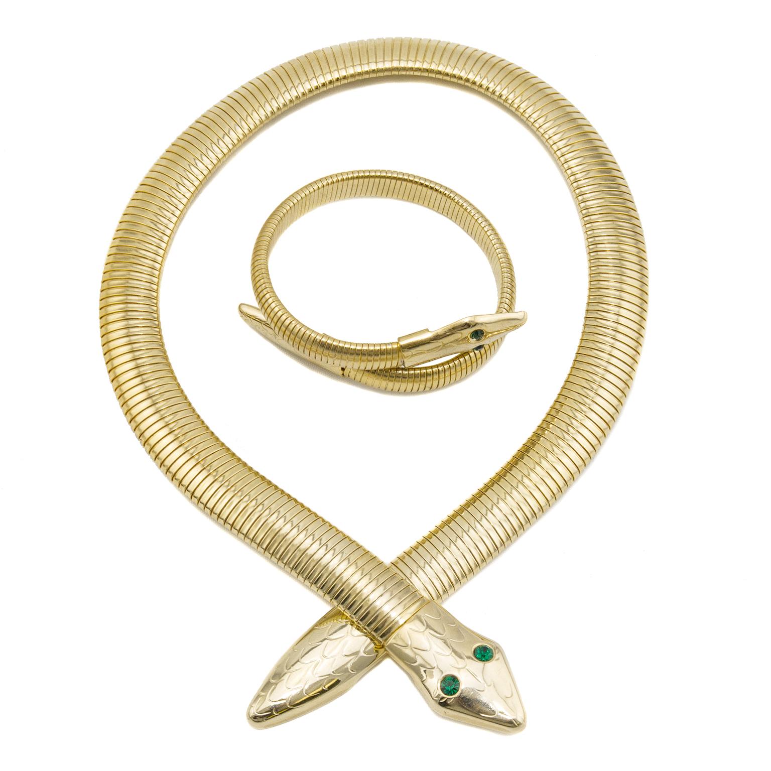 1970s Tubogas Serpentine Necklace and Bracelet Set