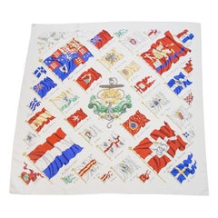 Hermès by Philippe LeDoux Pavois White 90cm Silk Scarf, 1964 