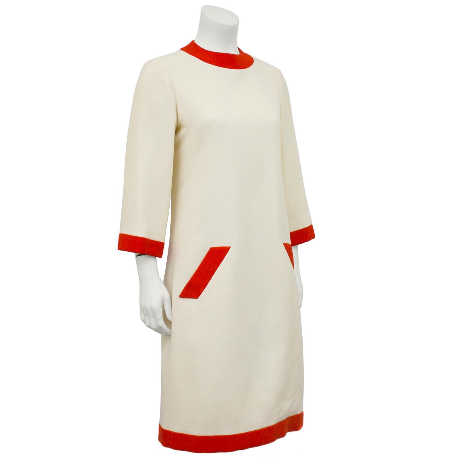 White 1960s Geoffrey Beene Cream and Orange Day Dress