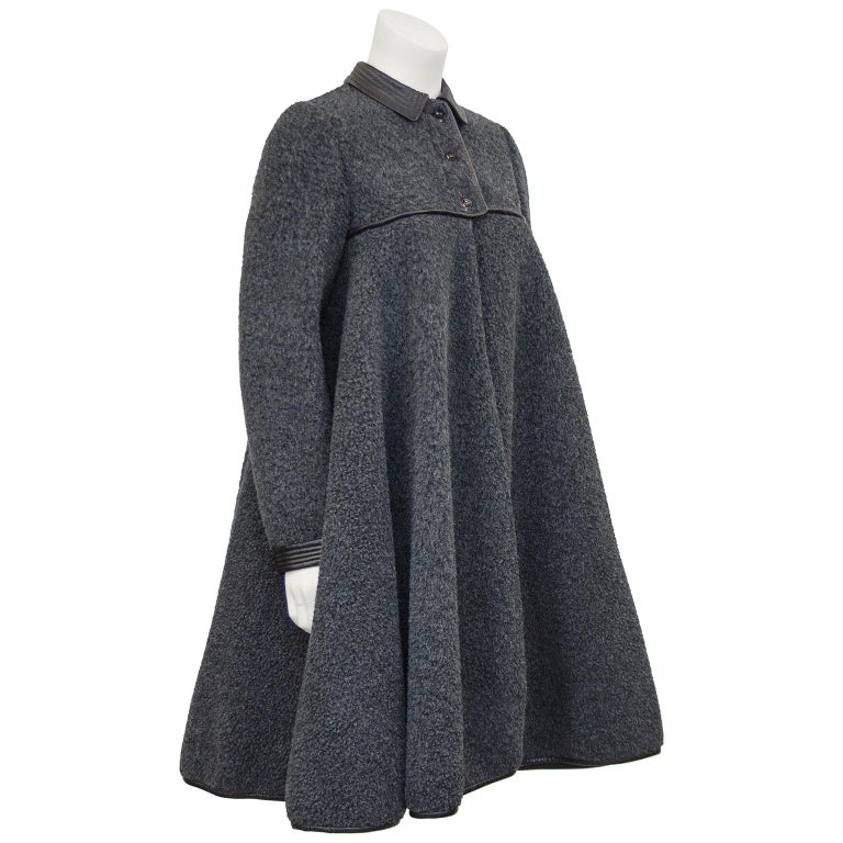 1960s Geoffrey Beene Grey Wool Swing Coat with Leather Trim at 1stDibs ...