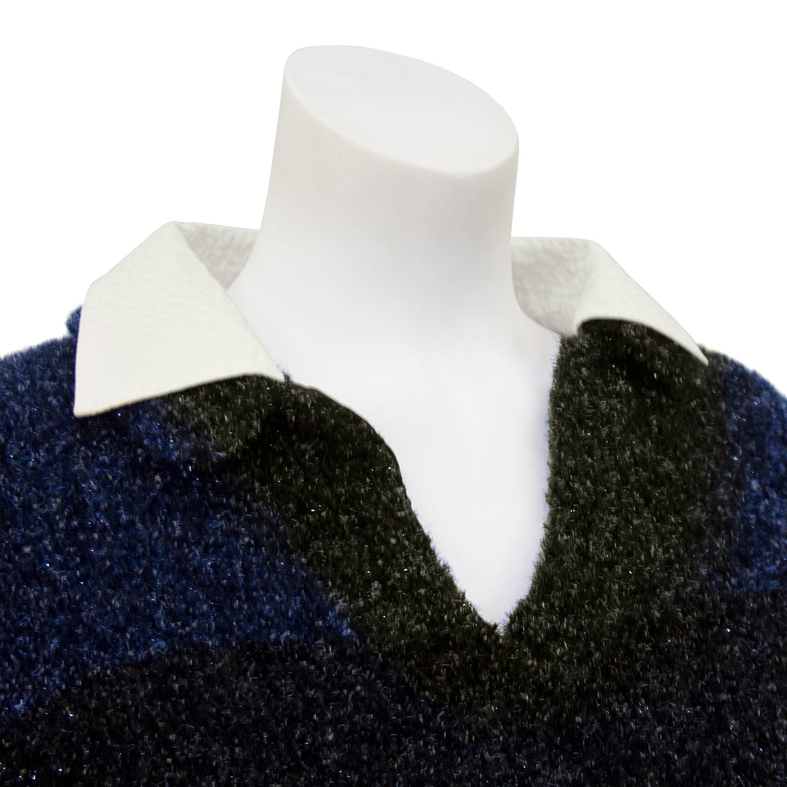 Women's 1980s Ferre Navy Fuzzy Lurex Top and Skirt For Sale