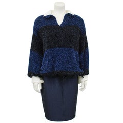 1980s Ferre Navy Fuzzy Lurex Top and Skirt