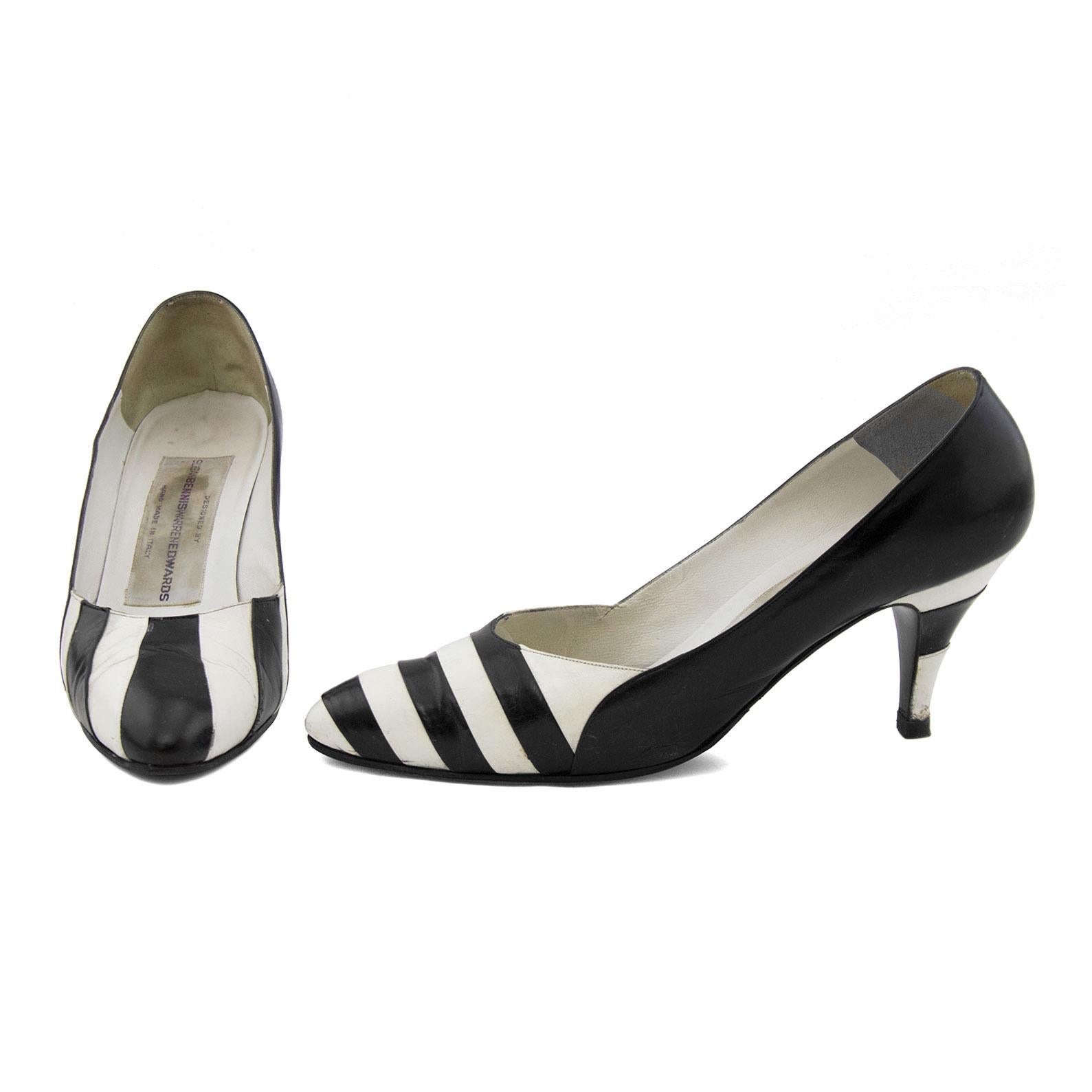 black and white striped pumps