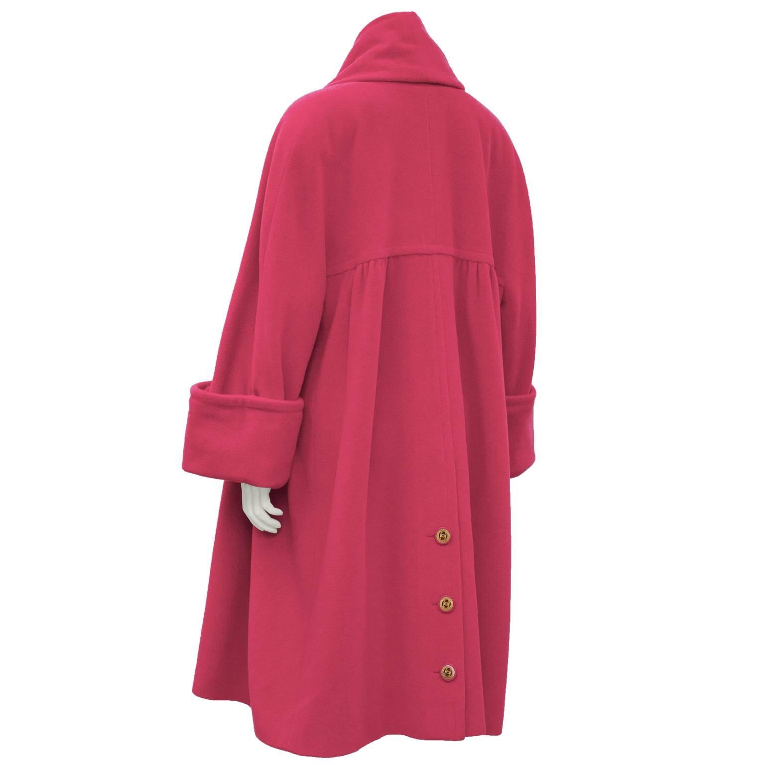 1980's Chanel Hot Pink Angora and Wool Swing Coat In Excellent Condition In Toronto, Ontario