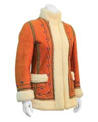 1970's Tan Shearling Embroidered Coat