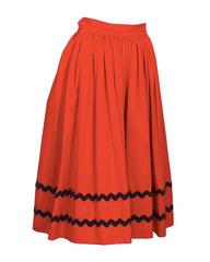 1970's Yves Saint Laurent YSL Red Skirt with Black Chevron Detailing