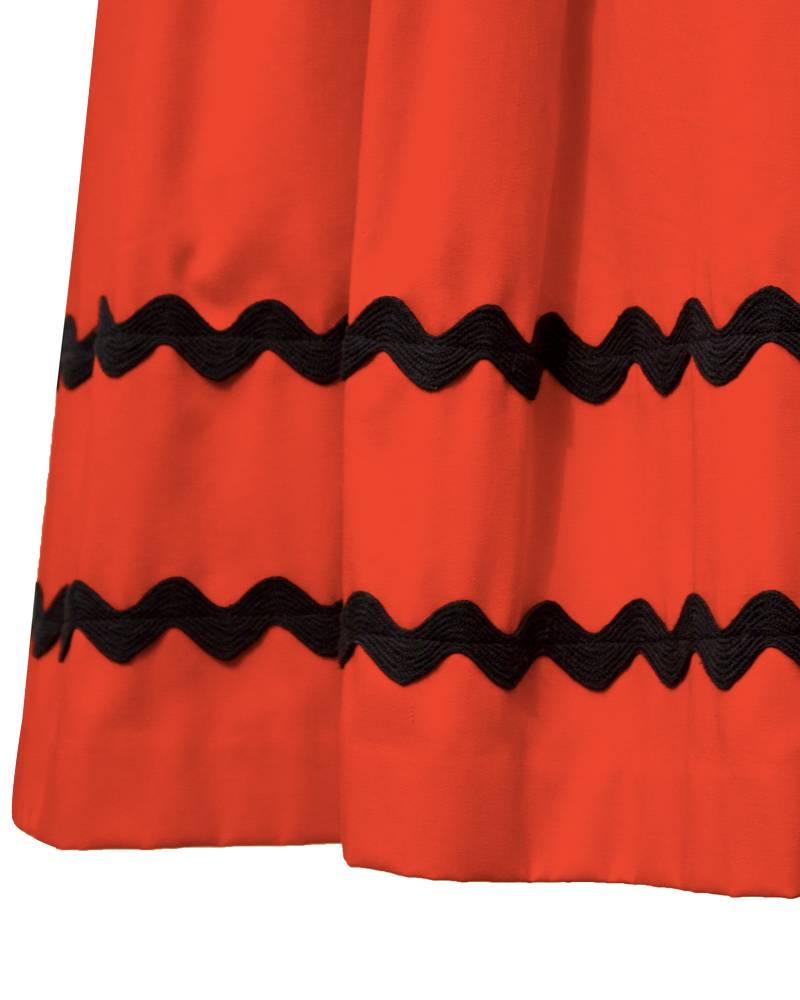 Women's 1970's Yves Saint Laurent YSL Red Skirt with Black Chevron Detailing