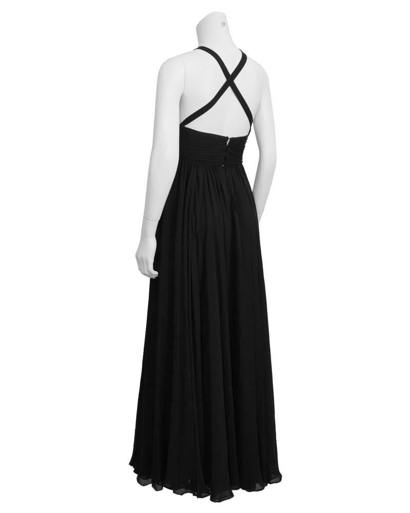 1960's Galanos Black Silk Chiffon Gown In Good Condition For Sale In Toronto, Ontario
