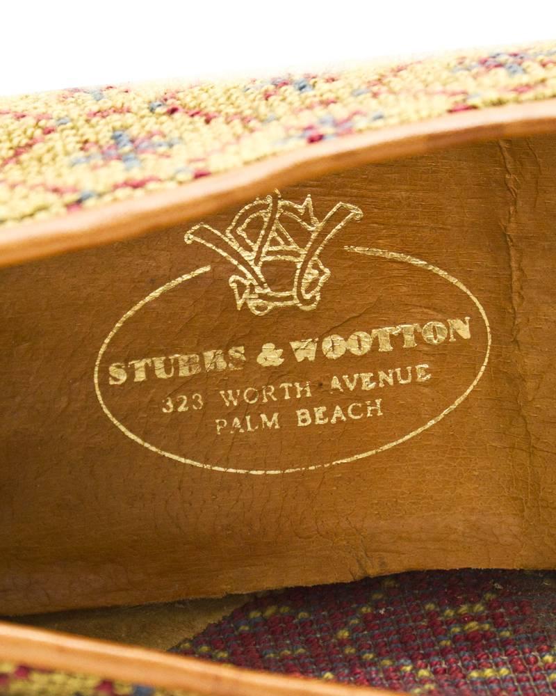 Brown 1990's Stubbs and Wootton Honeycomb Pattern Needlepoint Slippers For Sale
