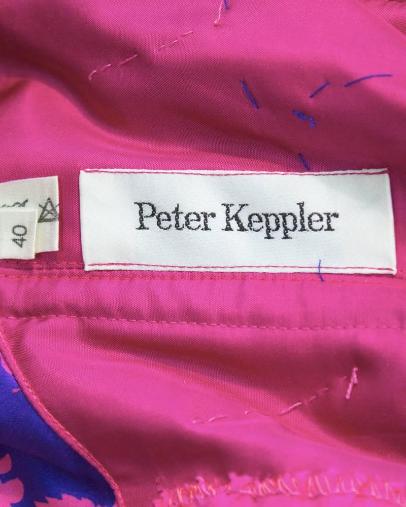 1980's Peter Keppler Pink & Purple Floral Print Ball Gown 1