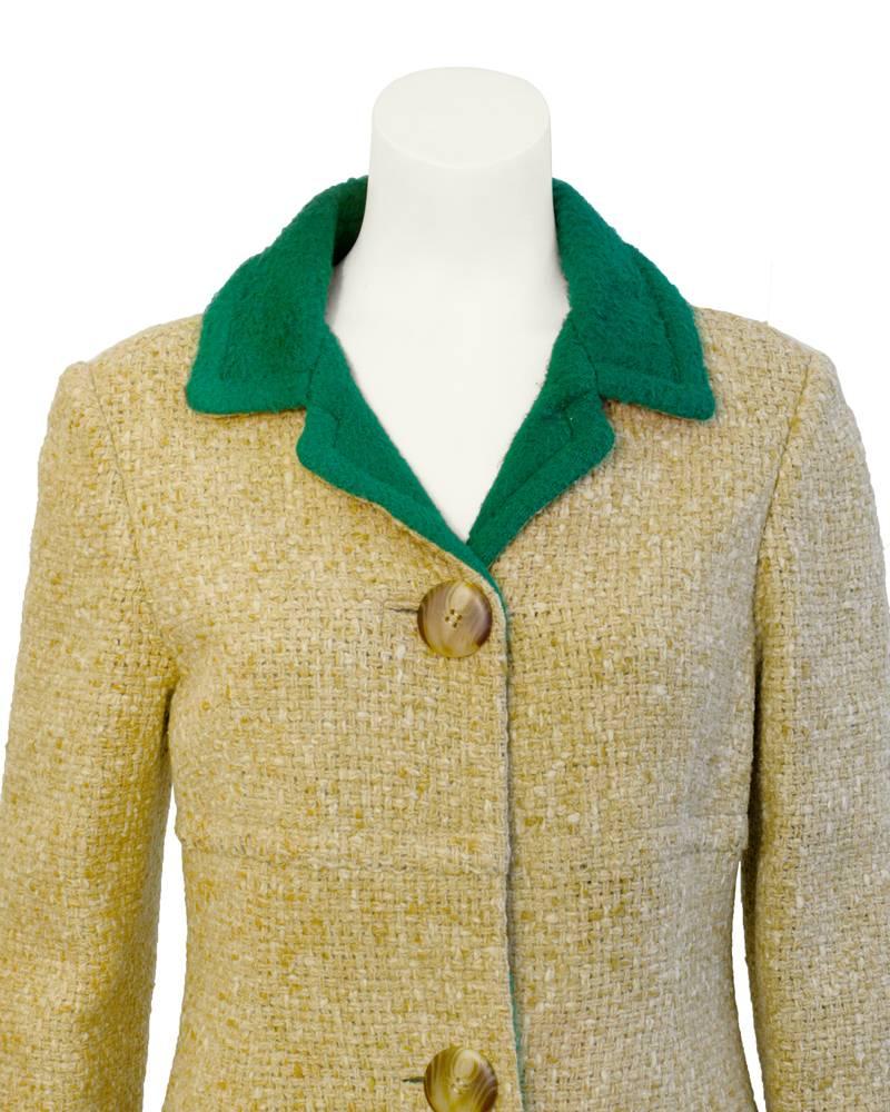 Brown 1960's Tiktiner Tan and Green Double Sided Wool Coat For Sale