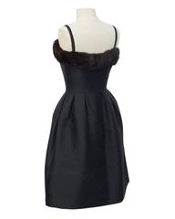 1960's Nina Ricci Black Couture Dress with Mink Trim