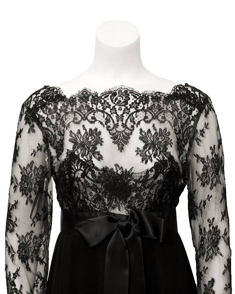 1980's Isabelle Allard Black Chiffon and Lace Dress In Excellent Condition In Toronto, Ontario