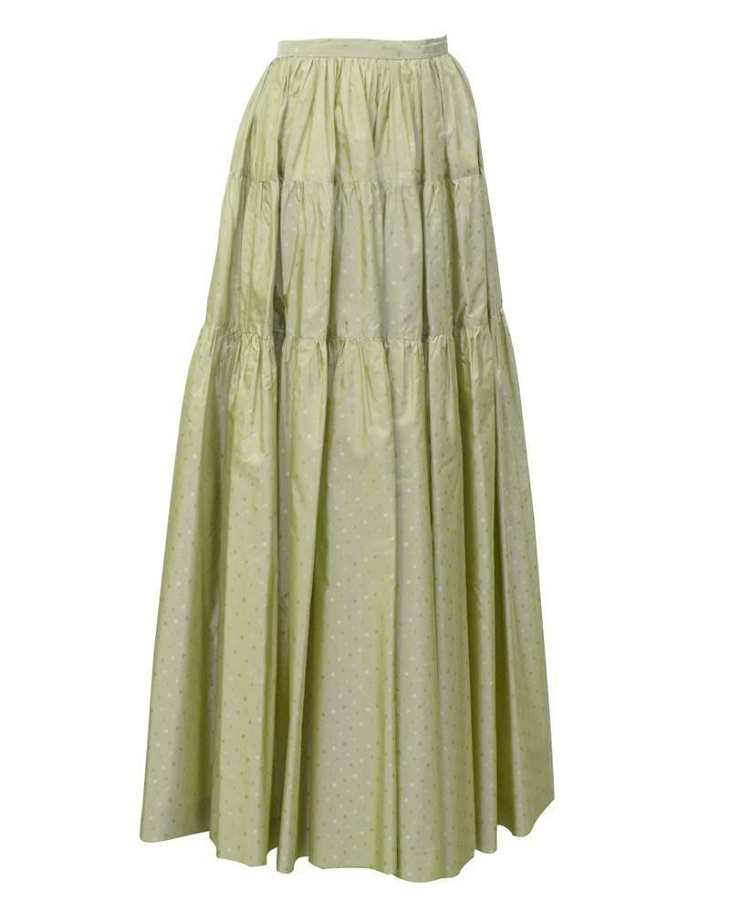 1980's Chanel Mint Green Tiered Skirt and Top In Excellent Condition In Toronto, Ontario