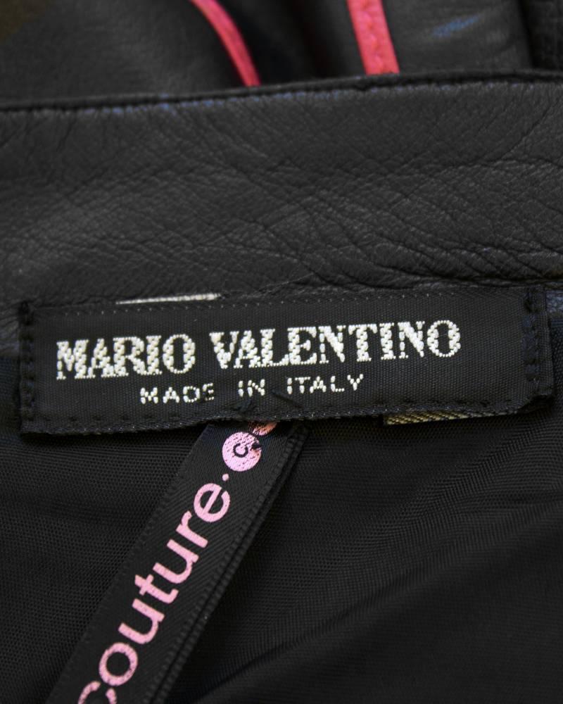 1980's Mario Valentino Black Leather Strapless Dress with Pink Accents  2