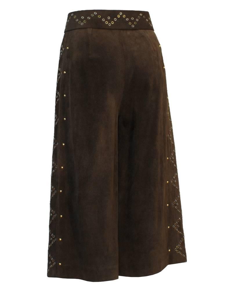 Black 1970's Tiktiner Brown Suede Culottes with Grommets 