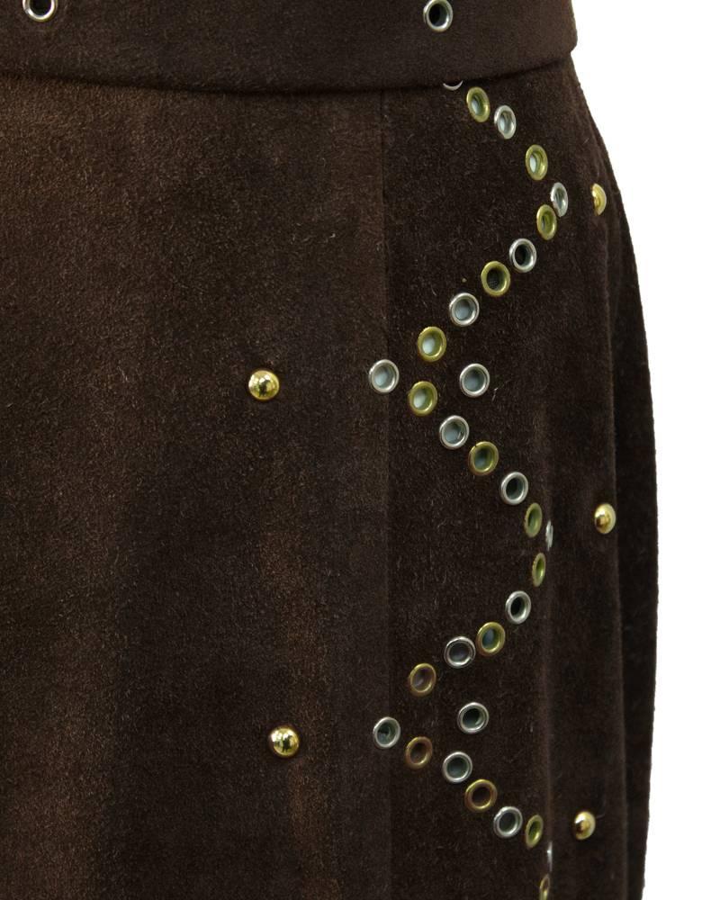 Women's 1970's Tiktiner Brown Suede Culottes with Grommets 