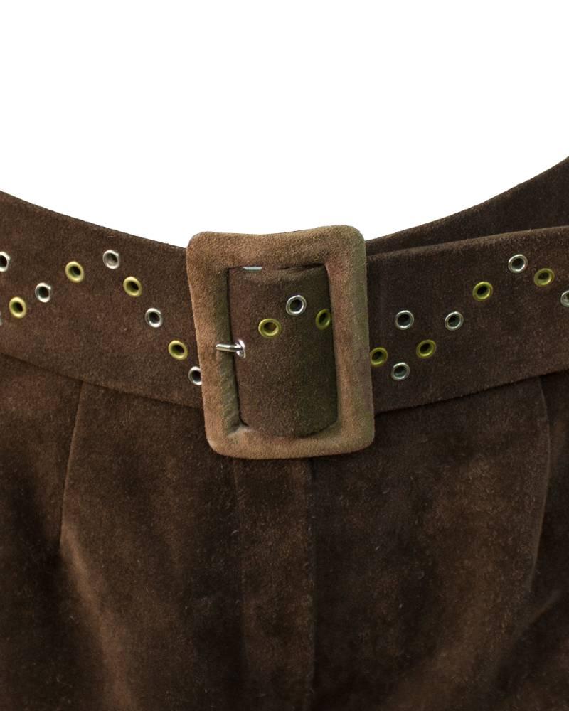 1970's Tiktiner Brown Suede Culottes with Grommets  In Excellent Condition In Toronto, Ontario