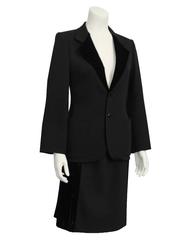 1970's Mila Schon Black Wool and Velvet Skirt Suit