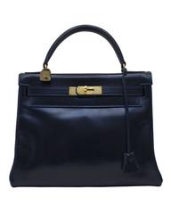1972 Hermes Navy Blue Box Supple Leather 28cm Kelly Bag