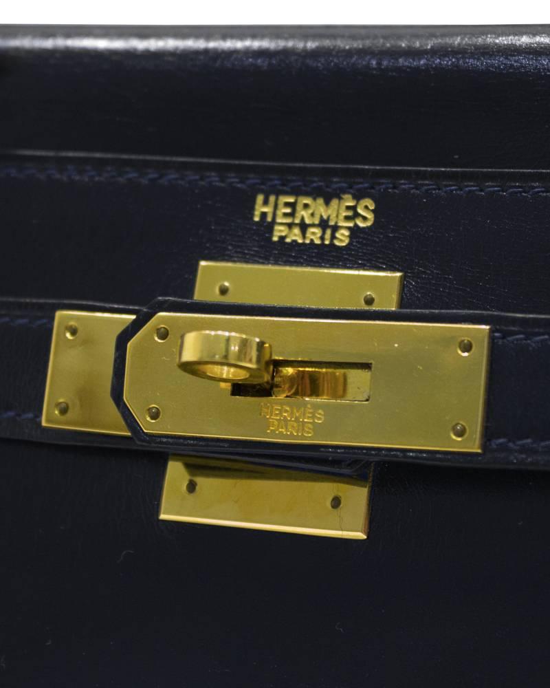 Black 1972 Hermes Navy Blue Box Supple Leather 28cm Kelly Bag 