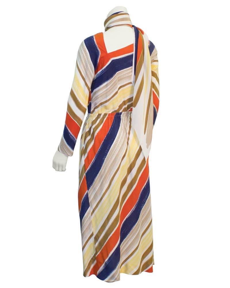 Beige 1970's Halston Asymmentrical Cut Silk Dress