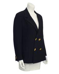 1990's Chanel Navy Wool Blazer with No. 5 Detail