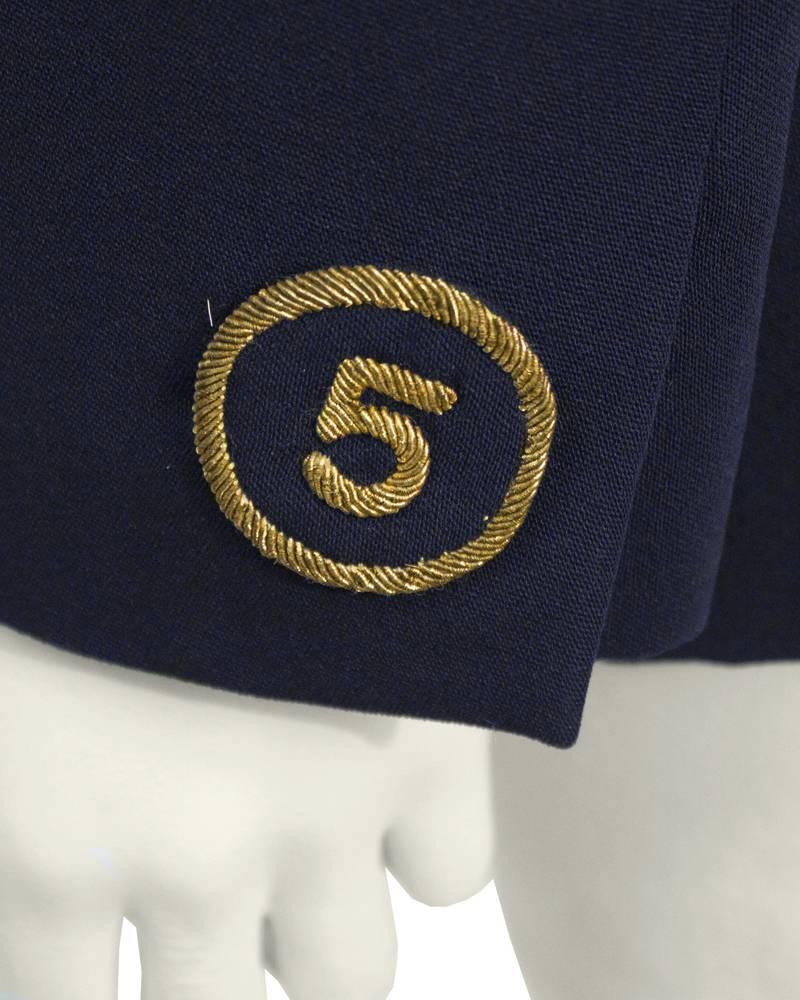 Women's 1990's Chanel Navy Wool Blazer with No. 5 Detail 