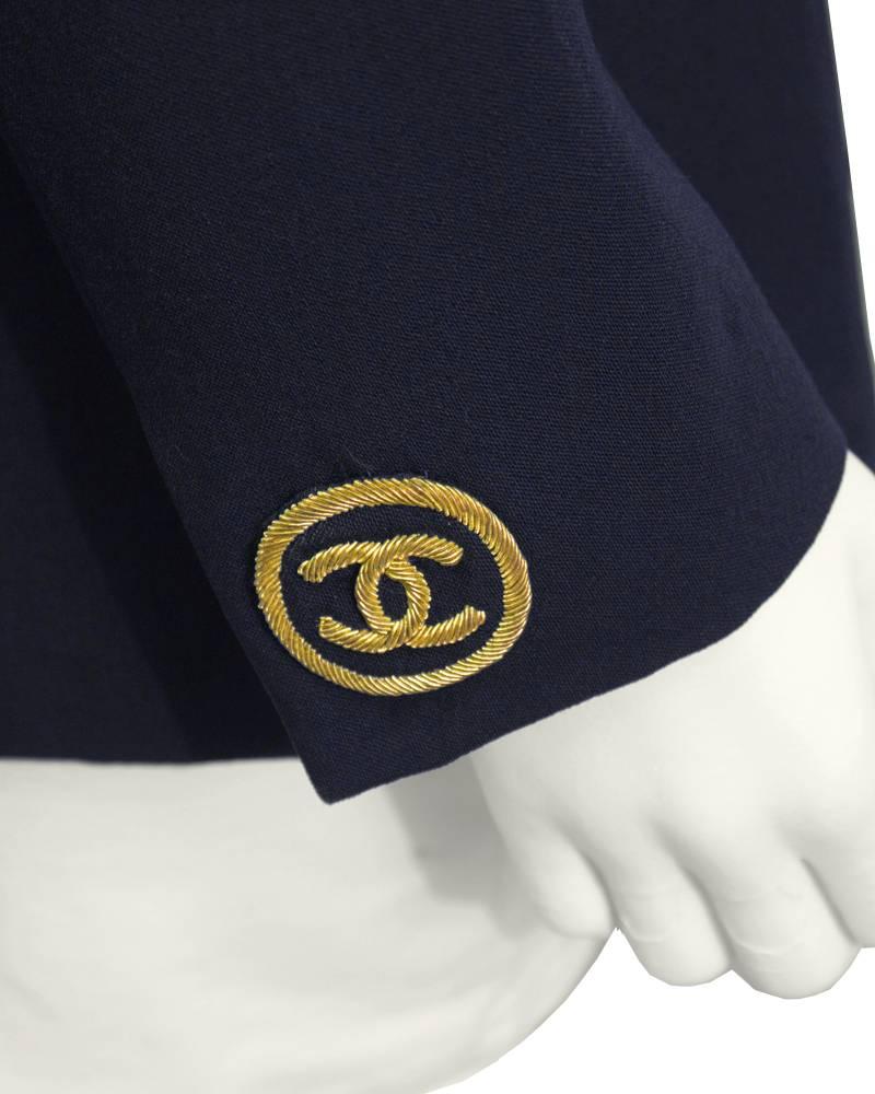 1990's Chanel Navy Wool Blazer with No. 5 Detail  In Excellent Condition In Toronto, Ontario