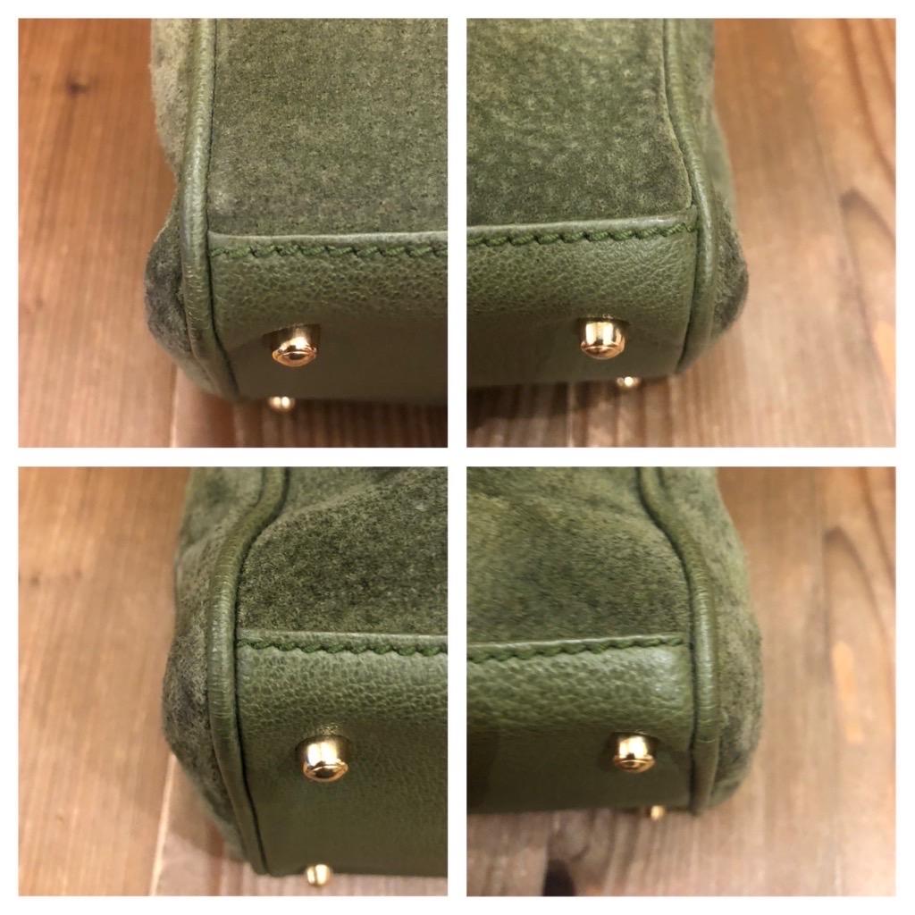 Vintage GUCCI Suede Two-Way Bamboo Handbag Crossbody Bag Olive Small 4