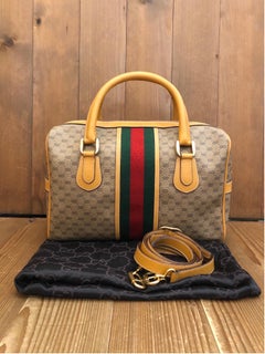 GUCCI Web Micro GG Boston Umhängetasche aus Segeltuch Braun