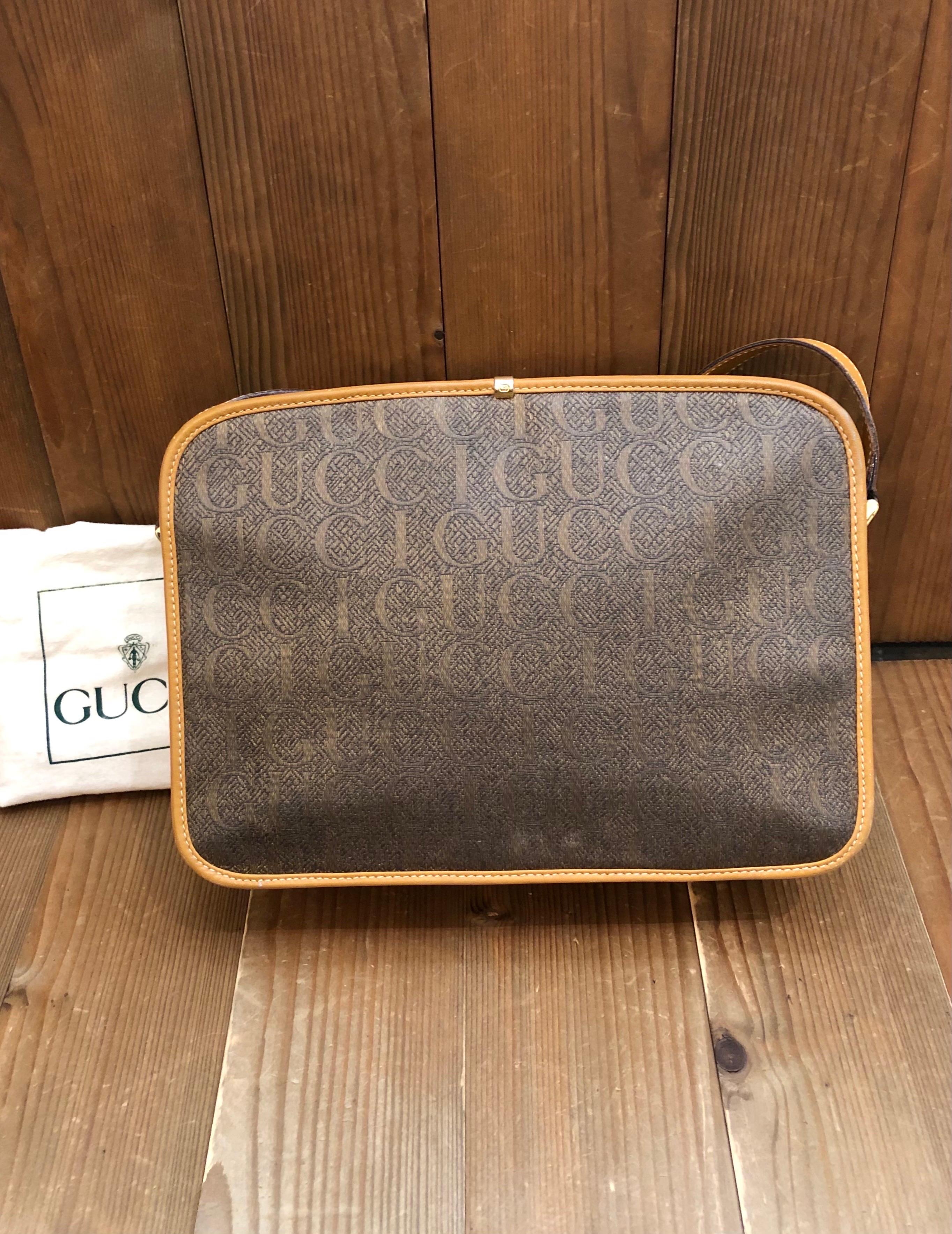 1990s Vintage GUCCI Silk Jacquard Crossbody Messenger Bag Brown For