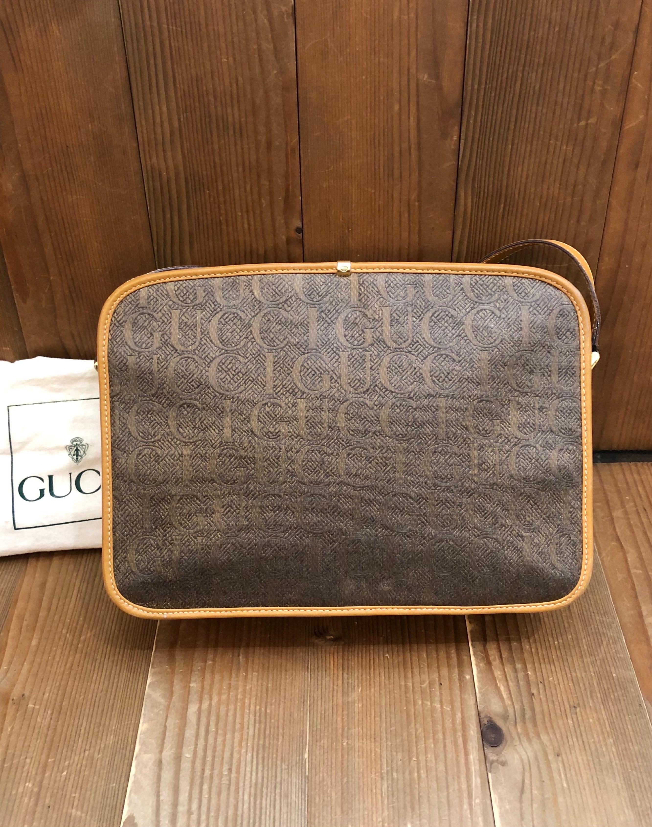 Marron 1990 Vintage GUCCI Silk Jacquard Crossbody Messenger Bag Brown