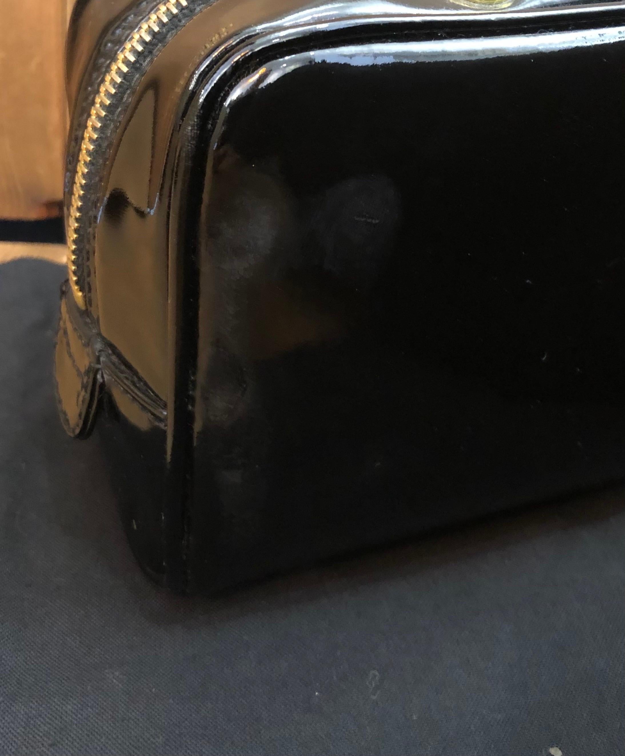 Vintage CHANEL Black Patent Leather Cosmetic Pouch Clutch Bag (Modified) For Sale 6